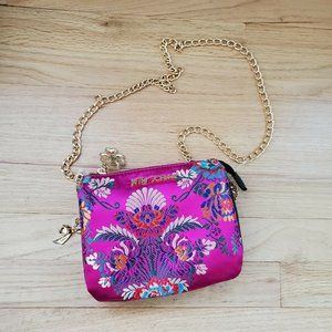 Betsey Johnson Asian  floral  Emroidered crossbody purse gold chain strap